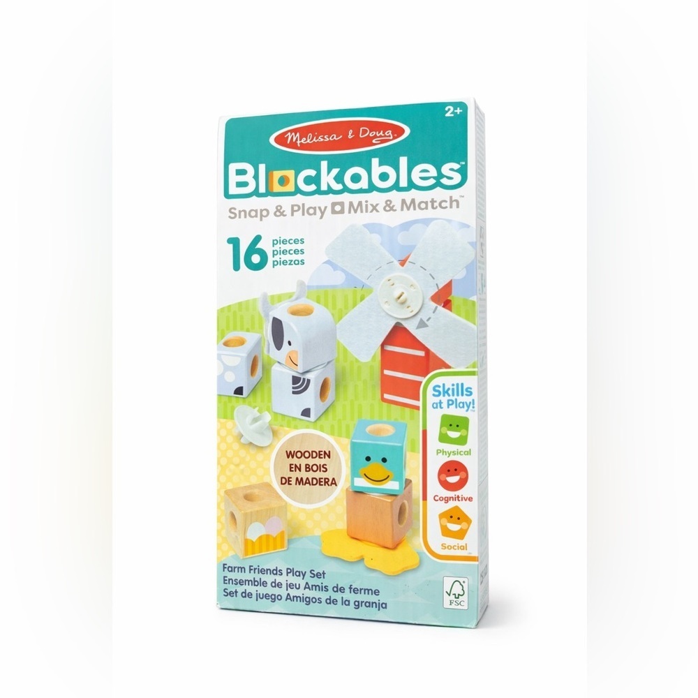 NWT-Melissa & Doug Blockables Farm Friends Wooden Snap & Play Mix &Match 16 pc